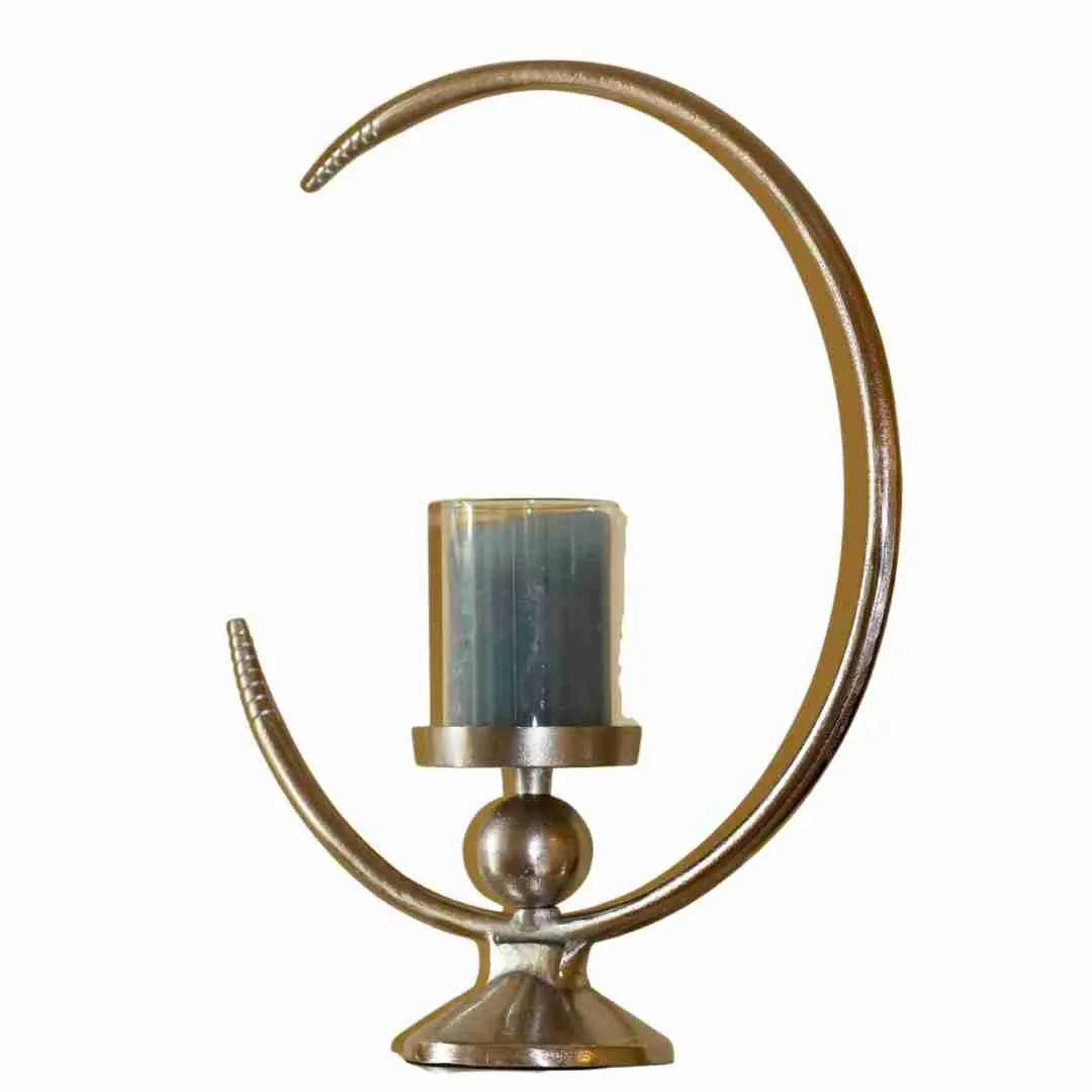 Close-up of the half moon candle holder's candle cup and ball stem