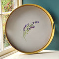 Large round ottoman tray in gold with a Lavender design