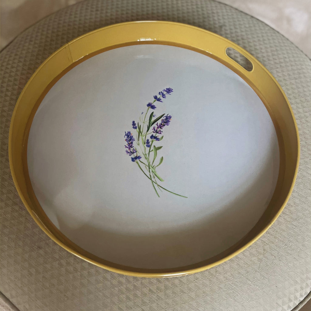 Lavender design ottoman tray viewed from above