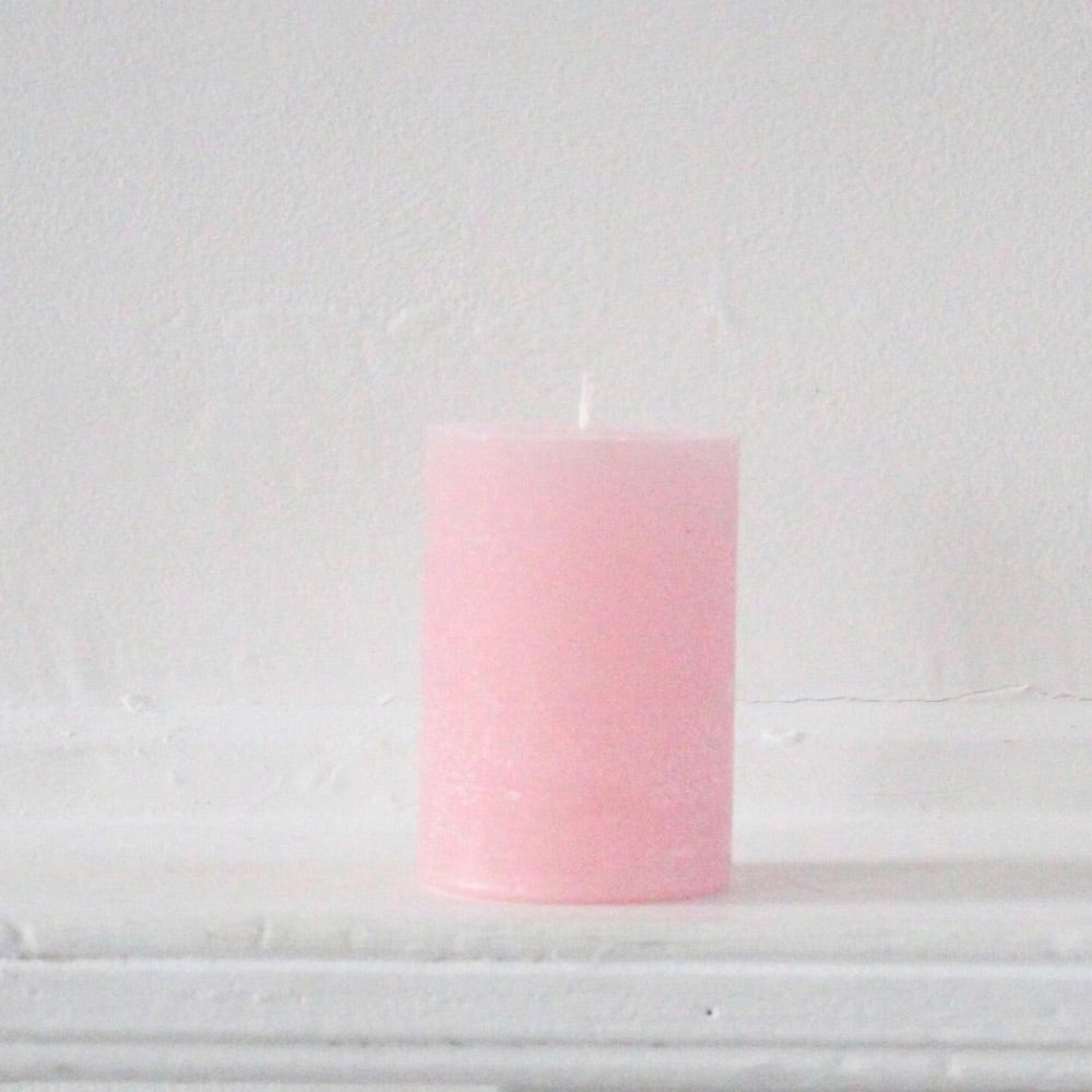 Rustic pillar candle in baby pink
