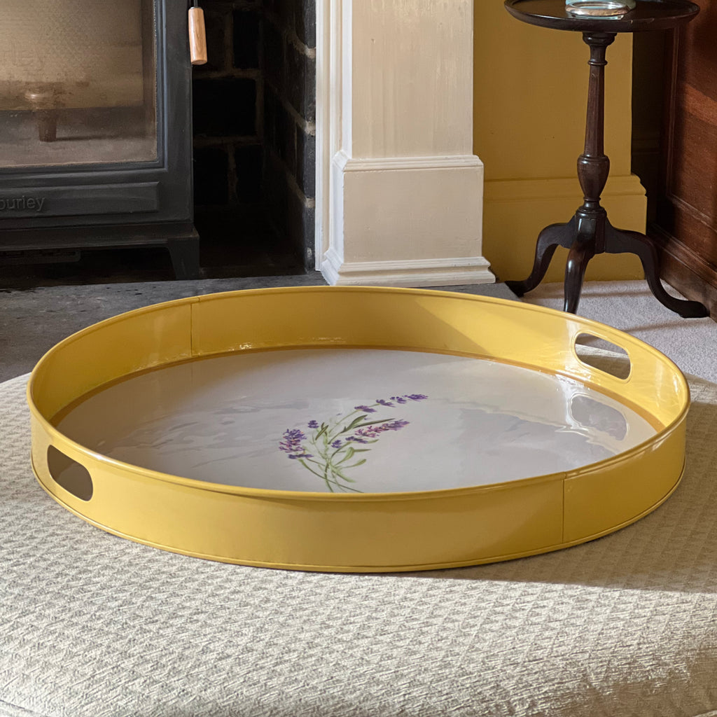 Lavender ottoman tray on a footstool