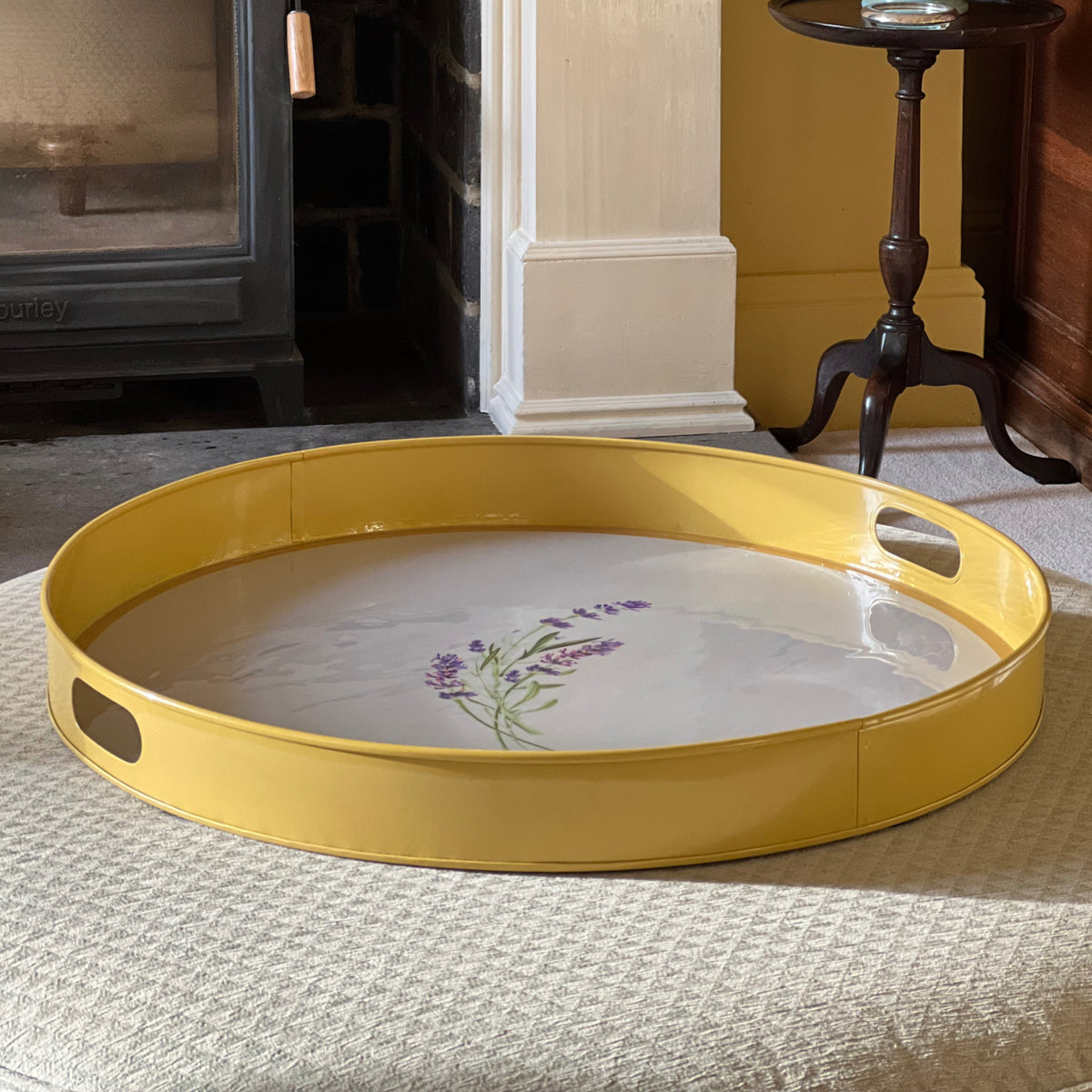 Lavender ottoman tray on a footstool