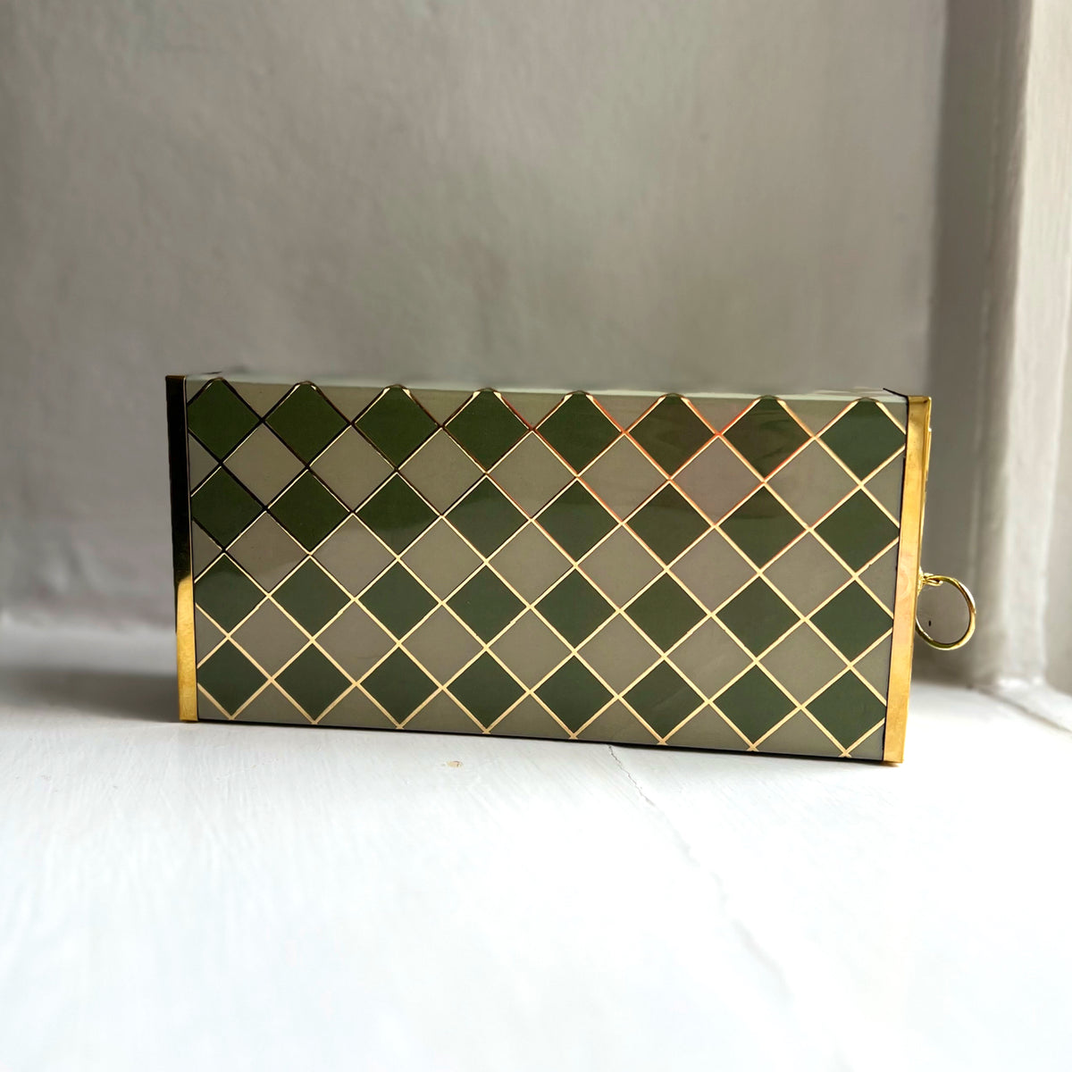 Harlequin oversized matchbox in Sage Green, back view